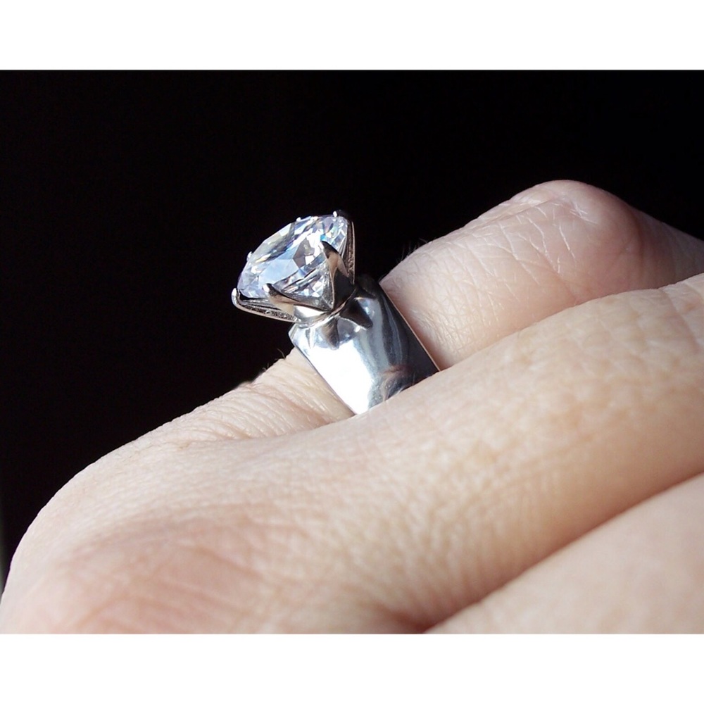 STAINLESS STEEL Round Cut Solitaire Cubic Zirconia Band Ring - Picture 7 of 16